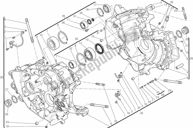 All parts for the 010 - Half-crankcases Pair of the Ducati Superbike 1199 Panigale S ABS Brasil 2014